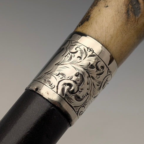 1900年頃 英国アンティーク ブラックシャフト L字アントラーハンドル ステッキ 杖 75cm